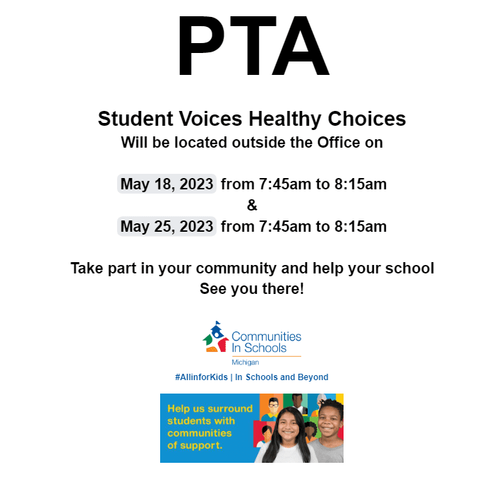 PTA Poster for 5/18 and 5/25 survey and donation time