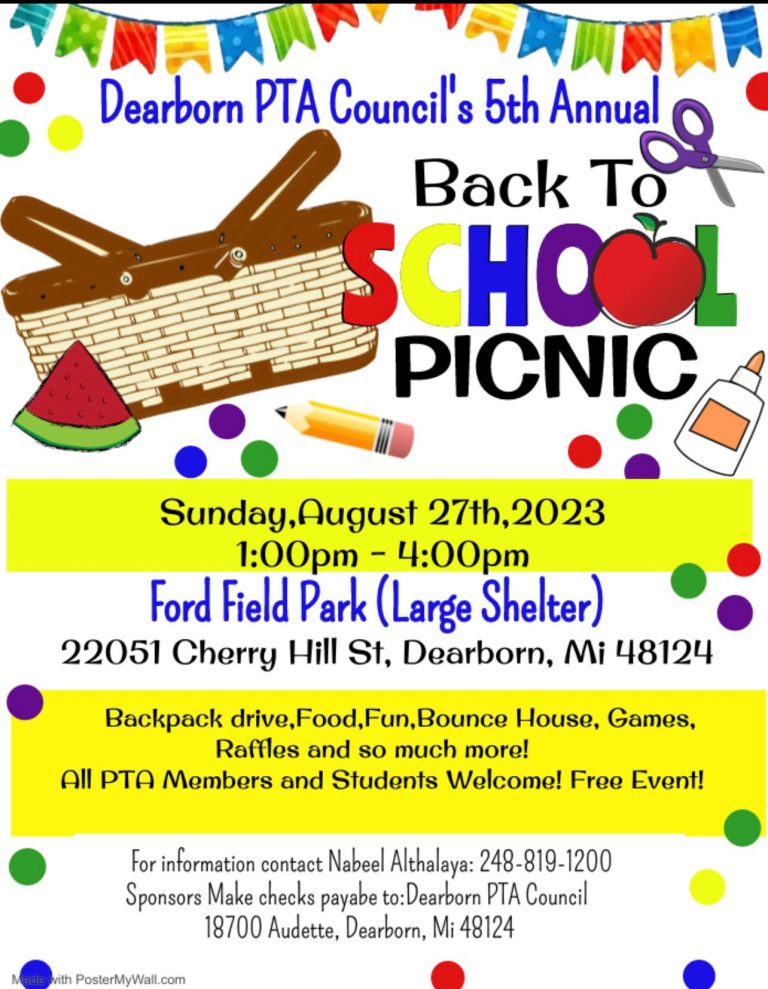Flyer for Dearborn PTA Council back-to-school picnic